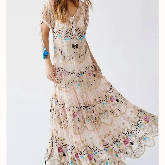 Free People Party Rosalie Beaded Tassels Embroidered Maxi Dress - Picture 2 of 10